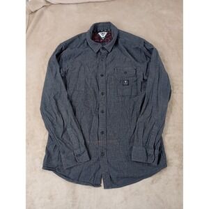 Vissla Flannel Shirt Men size Large Dark Gray Long sleeve button up stained